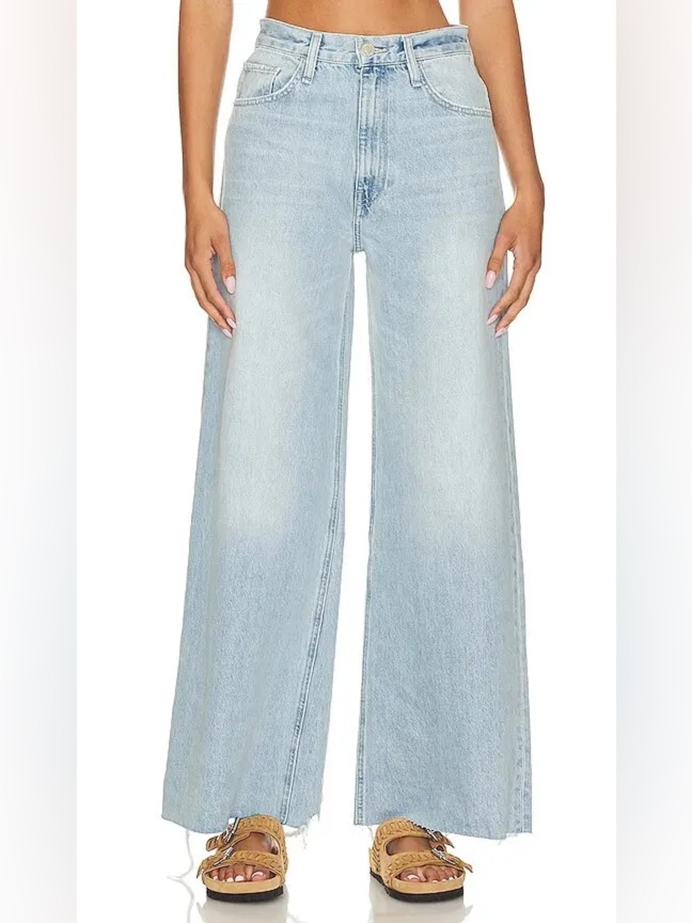 Hudson James High Rise Wide Leg Jeans 26 Light Wash Raw Hem Denim